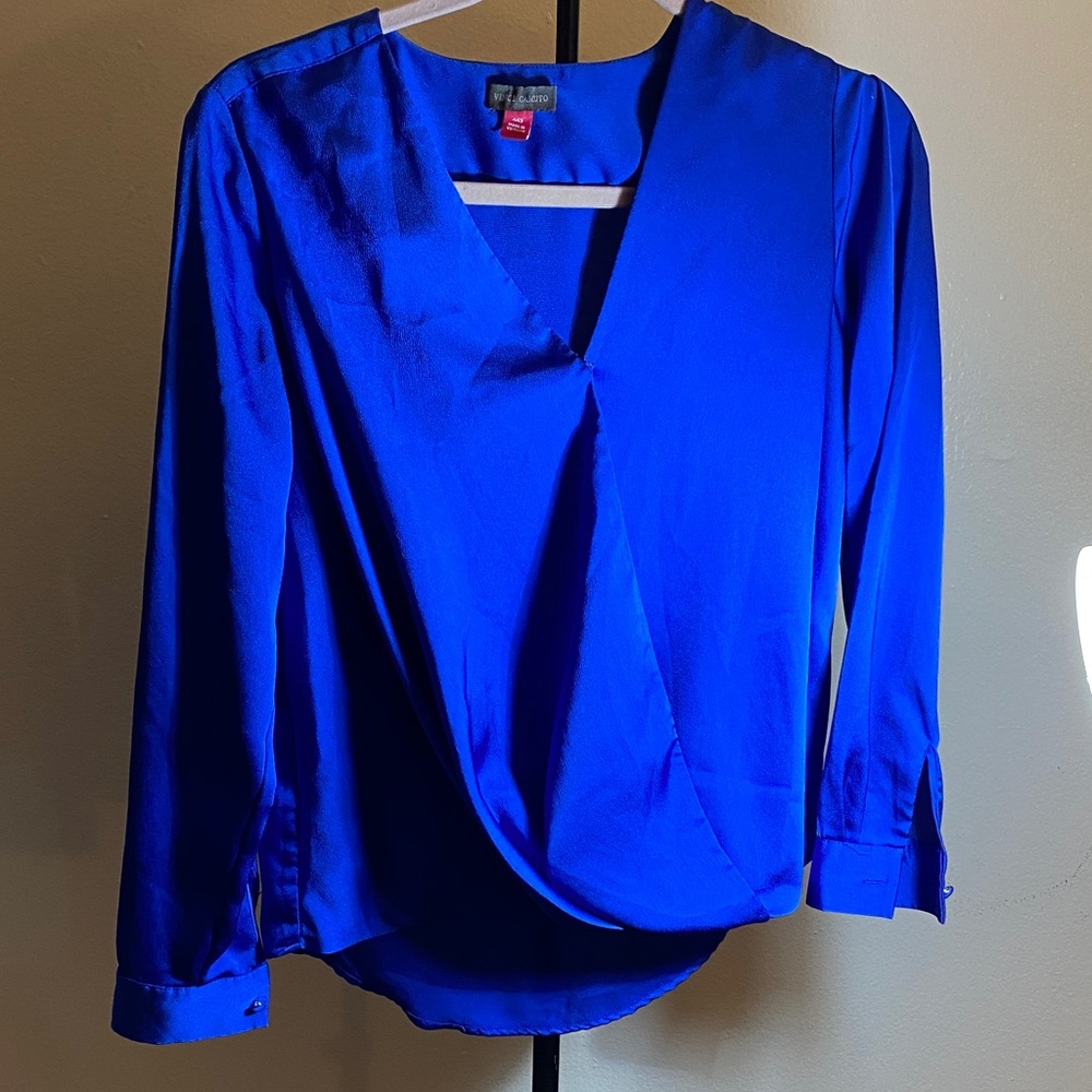 Vince Camuto Cobalt Blue Surplice Long-Sleeve Blouse